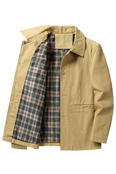 Hot Guy's Jacket Solid Color Pocket Designed Long Sleeve Regular Spread Collar Jacket