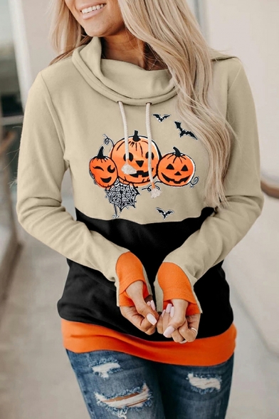 Freestyle Hoodie Halloween Printed Long Sleeve Hooded Drawstring Hoodie for Girls