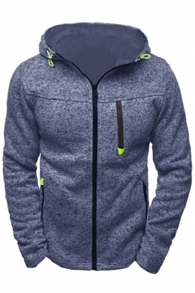 Sports Zip-up Hoodie Casual Jacquard Fleece Cardigan Hooded Shirt for Men