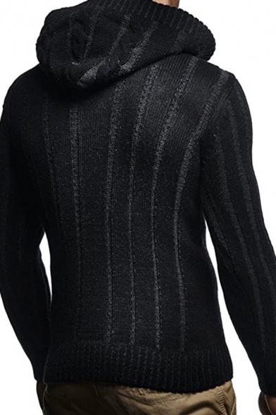 Turtleneck Hooded Sweater Men's Winter Long Sleeve Thick Knit Pullover Sweater