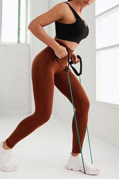 Women Urban Leggings Solid Color Elastic Waist Full Length Leggings