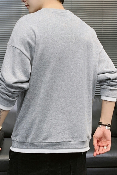 Fall Loose Sweatshirts Round Neck Handsome Casual Long Sleeve Sweatshirts for Men