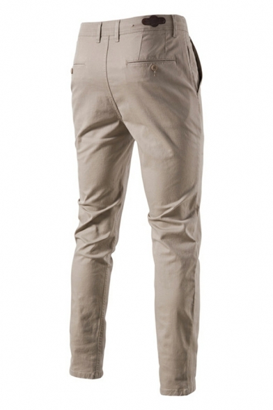 Casual Straight Pants Men Zip-fly Closure Business Cotton Breathable Trousers