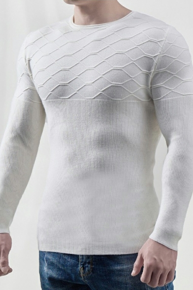 Causal Men Sweater Geometric Printed Long Sleeves Crew Neck Skinny Pullover Sweater