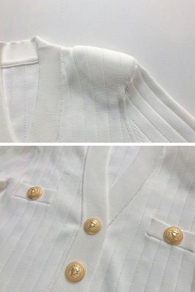 Modern Cardigan Striped Print V-Neck Button Closure Cardigan for Women