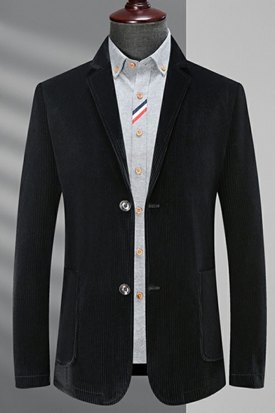 Vintage Blazer Plain Corduroy Lapel Collar Single Breasted Front Pocket Blazer for Men