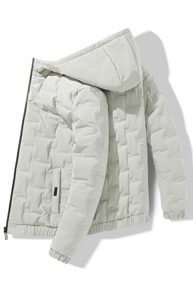 Dashing Down Coat Solid Color Hooded Full Zip Front Pocket Down Coat for Men