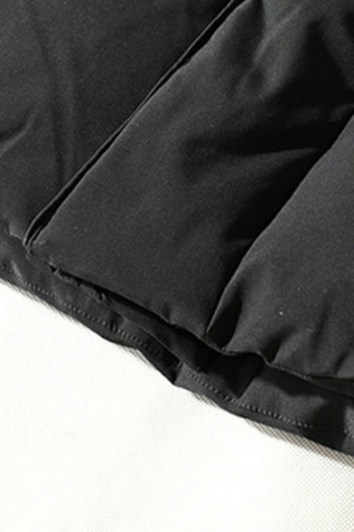 Fancy Down Coat Solid Color Hooded Full-Zip Front Pocket Down Coat for Men
