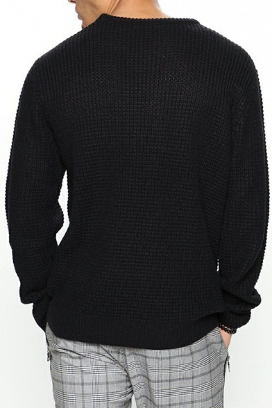 Freestyle Sweater Plain Round Neck Ribbed Trim Sweater for Men