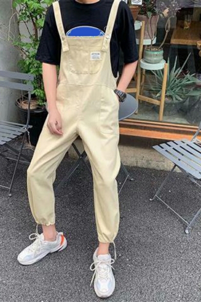 Modern Guys Overalls Whole Colored Pocket Detail Sleeveless Ankle Length Overalls