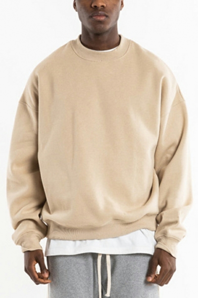 Dashing Boy's Sweatshirt Solid Long Sleeves Regular Fitted Crew Collar Pullover Sweatshirt