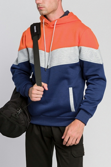Fashion Guy's Hoodie Chevron Pattern Pocket Long-Sleeved Skinny Drawstring Hoodie for Men
