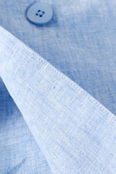 Freestyle Blazer Solid Linen Long Sleeve Lapel Collar Loose Double Buttons Blazer for Men