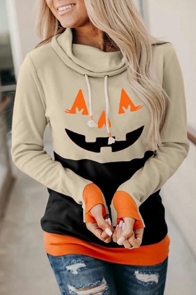 Freestyle Hoodie Halloween Printed Long Sleeve Hooded Drawstring Hoodie for Girls