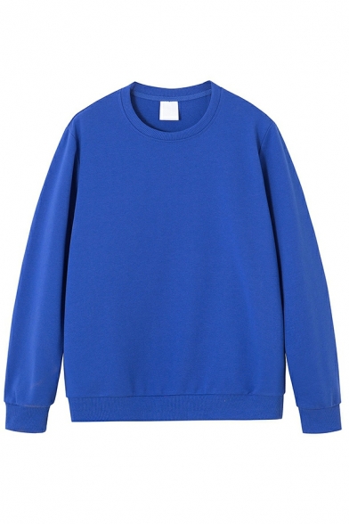 Men Edgy Sweatshirt Solid Color Round Neck Ribbed Trim Sweatshirt