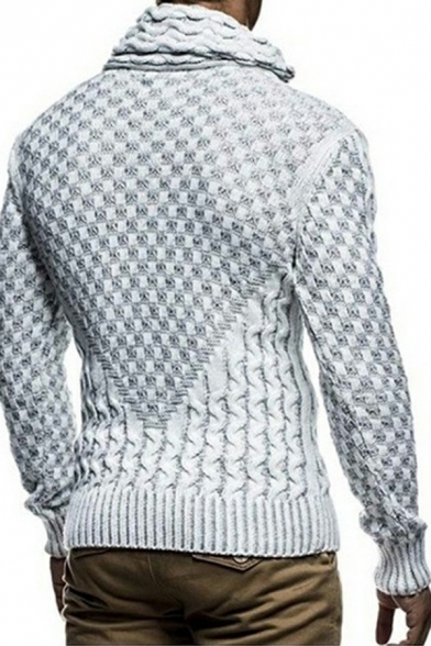 Vintage Sweater Plain High Neck Long-sleeved Ribbed Hem Skinny Sweater for Boys