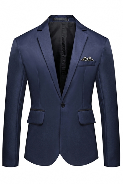 Creative Blazer Plain Pocket Lapel Collar Long Sleeve Skinny Single Button Blazer for Men