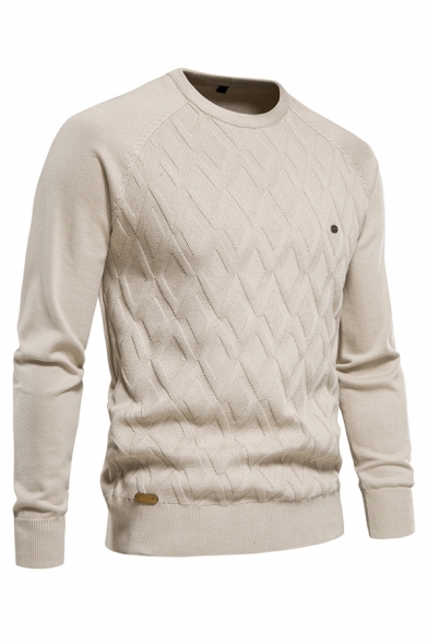Pure Cotton Pullover Sweater Men's Solid Color Long Sleeve Crewneck Sweater