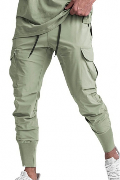 Straight Men's Lounge Pants Trendy Quick Dry Pants Multi-pocket Ice Silk Sport Trousers