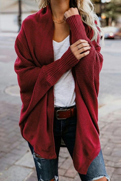 Unique Cardigan Plain Shawl Collar Open Front Batwing Sleeve Cardigan for Women