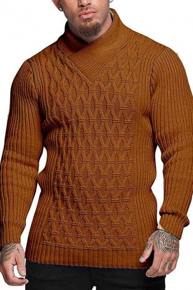 Men's Slim Sweater Plain Long Sleeve Half Turtleneck Vintage Crochet Knit Sweater