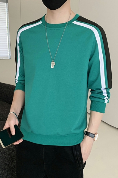 Pop Mens Sweatshirt Striped Print Long Sleeve Round Neck Regular Fit Pullover Sweatshirt