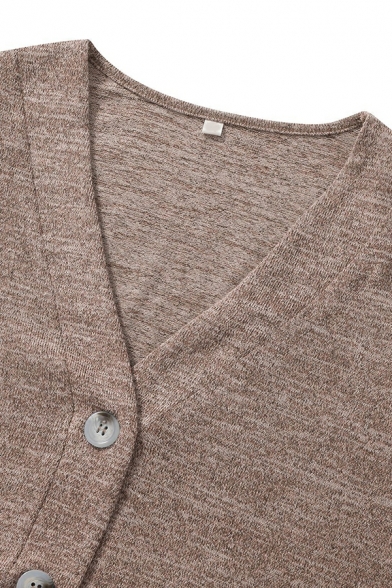 Trendy Cardigan Plain V-Neck Button Closure Cardigan for Women