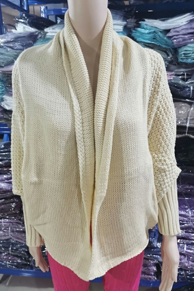 Unique Cardigan Plain Shawl Collar Open Front Batwing Sleeve Cardigan for Women