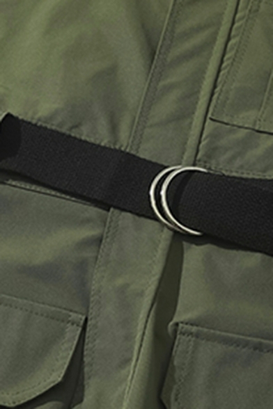 Leisure Guys Overalls Pure Color Pocket Detail Sleeveless Oversized Belt Overalls