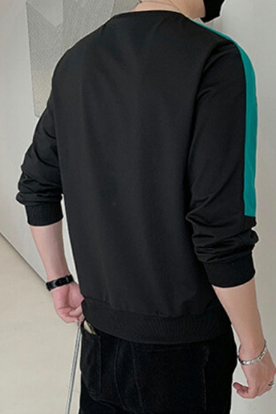 Pop Mens Sweatshirt Striped Print Long Sleeve Round Neck Regular Fit Pullover Sweatshirt