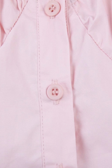 Women Fashionable Shirt Solid Color Sweetheart Collar Button Closure Puff Sleeve Shirt