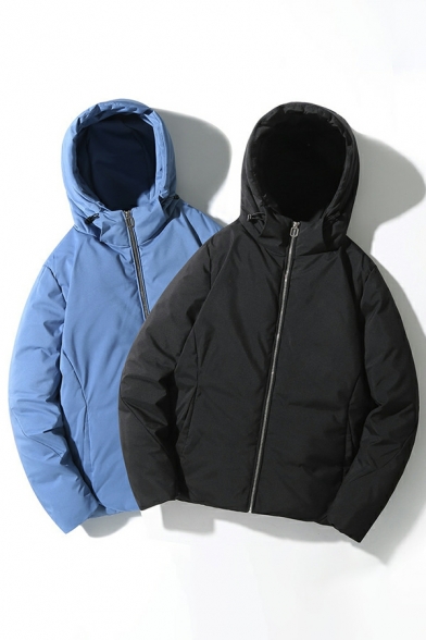 Fancy Parka Coat Whole Colored Pocket Long Sleeves Loose Hooded Zipper Parka Coat for Men