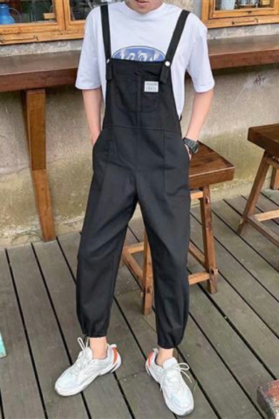 Modern Guys Overalls Whole Colored Pocket Detail Sleeveless Ankle Length Overalls