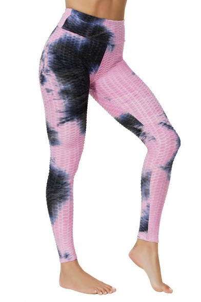 Women Popular Leggings Tie Dye Print Elastic Waist Full Length Leggings