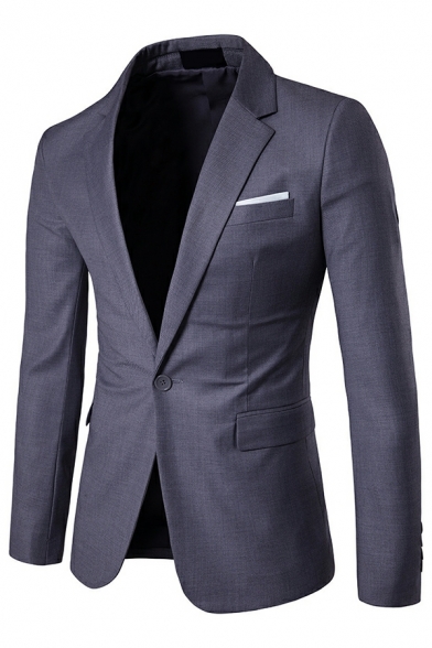 Chic Blazer Solid Pocket Lapel Collar Long Sleeve Slim Single Button Blazer for Men