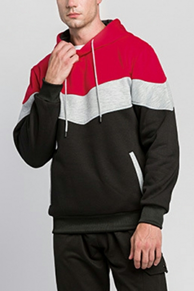 Fashion Guy's Hoodie Chevron Pattern Pocket Long-Sleeved Skinny Drawstring Hoodie for Men