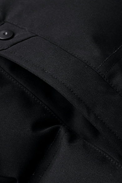 Street Style Guy's Coat Solid Pocket Spread Collar Long Sleeves Loose Zipper Parka Coat