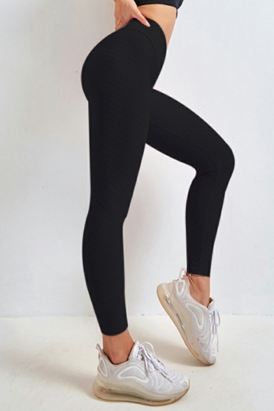 Street Style Leggings Check Printed Elastic Waist Ankle Length Leggings for Women
