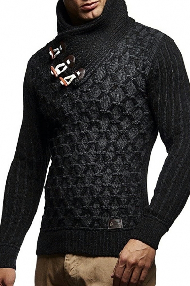 Freestyle Sweater Plaid Pattern Long-Sleeved Skinny High Neck Rib Hem Sweater for Boys