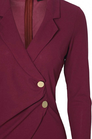 Trendy Women Dress Solid Long Sleeves Lapel Collar Button Detail Mini Bodycon Dress