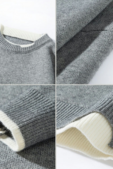 Warm Patchwork Sweater Men's Casual Long Sleeve Round Collar Knit Sweater