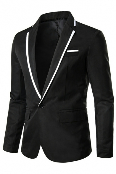 Freestyle Blazer Contrast Line Long Sleeve Lapel Collar Slim Single Button Blazer for Men