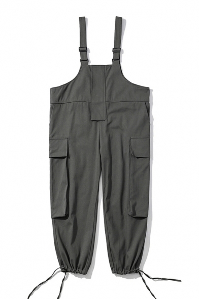 Street Style Overalls Plain Flap Pocket Banded Cuffs Overalls for Men