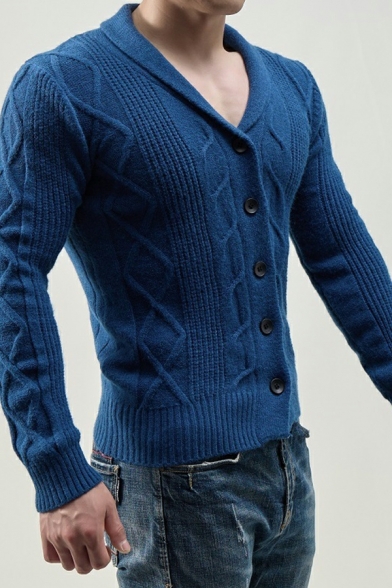 Urban Mens Cardigan Whole Colored Shawl Collar Long Sleeve Slimming Button down Cardigan