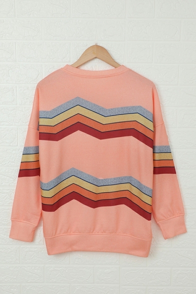 Casual Girls Sweatshirt Stripe Pattern Long Sleeve Fitted Round Collar Pullover Sweatshirt