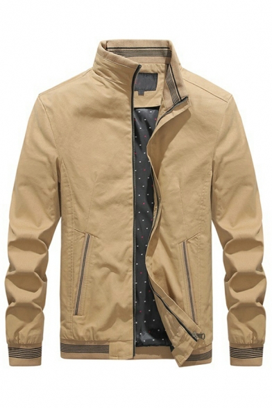Freestyle Guys Jacket Contrast Line Pocket Long-Sleeved Stand Collar Fitted Zip-up Jacket