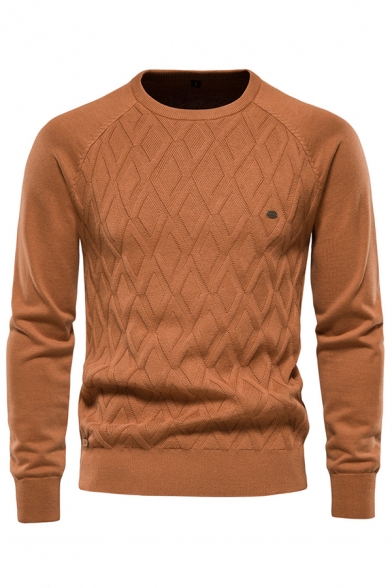 Pure Cotton Pullover Sweater Men's Solid Color Long Sleeve Crewneck Sweater