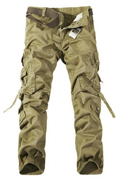 Trendy Men's Cargo Pants Causal Straight-leg Crinkle Patch Side Pockets Cargo Trousers