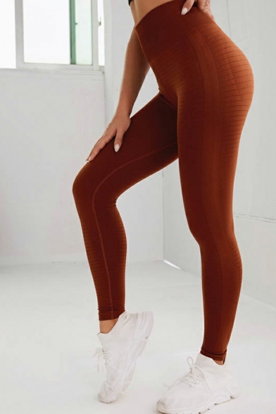 Women Urban Leggings Solid Color Elastic Waist Full Length Leggings