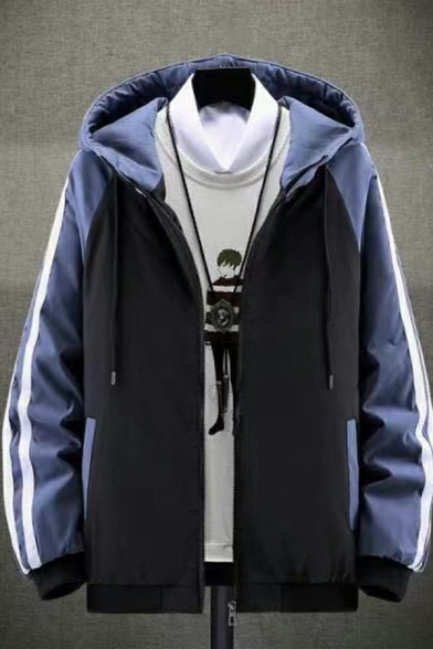 Fashionable Down Coat Color Block Hooded Brushed Full Zip Down Coat for Men